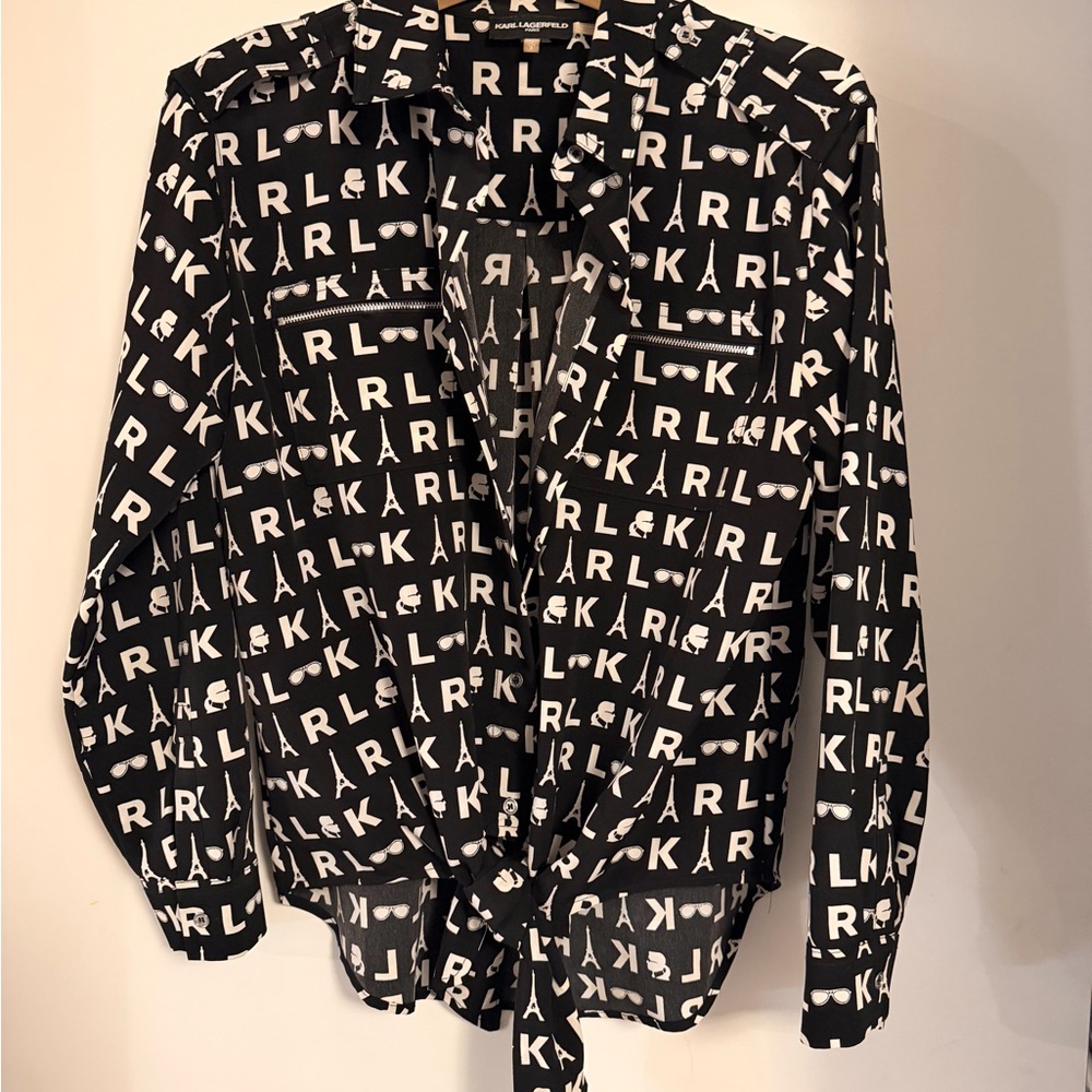 Karl Lagerfeld Black and White Logo Blouse